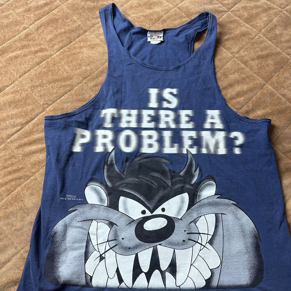 Vintage Tank Top Shirt 90s Looney Tunes Taz Blue Men's Size Large